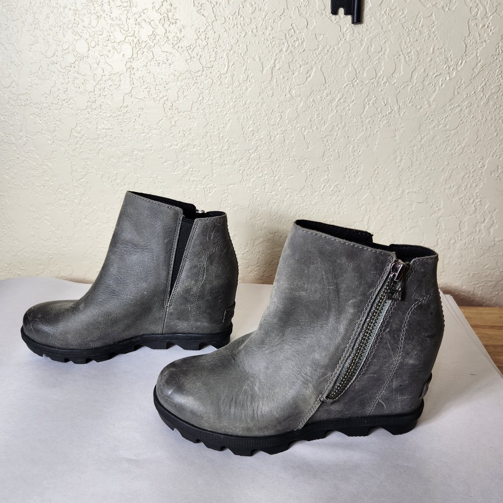 Sorel Joan of Arctic Wedge II Quarry Grey Leather Boots NL3364-052 Size 6.5
